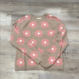 Cynthia Rowley Pink and Tan Floral Sweater